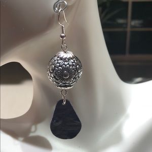 Purple leather embellished earrings